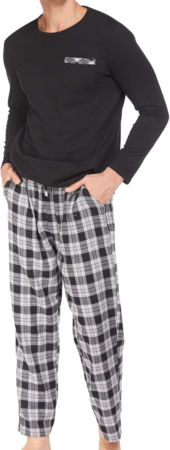 Men's Pajamas Set Long Sleeve Winter PJ Sleepwear Nightwear Loungewear Top and Bottoms Soft S