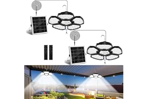 TSUNESLUX 2 Pack Solar Shed Light Motion Sensor Lights Outdoor IP65 Waterproof with Remote Control, Solar Powered Pendant Light Indoor with 5+1 Panels for Garden, Gazebo, Chicken Coop, Patio, Barn