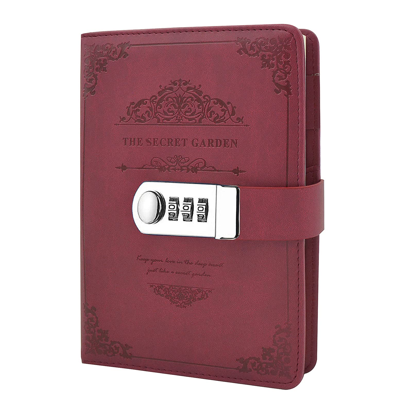 NectaRoy Retro PU Leather Password Notebook Writing Planner Organizer, Lined Diary Notebook Personal Sketchbook with Coded Lock, Pen Holder, Secret Password Hardcover Diary, 200x140mm