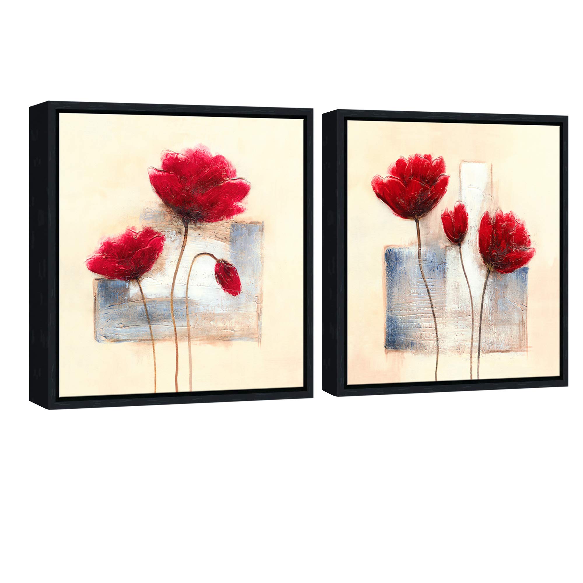 Wieco Art Black Framed Charming Spring Modern 2 Panels Canvas Prints Artwork Abstract Floral Pictures on Canvas Wall Art for Bedroom Home Decorations FRC2-BF