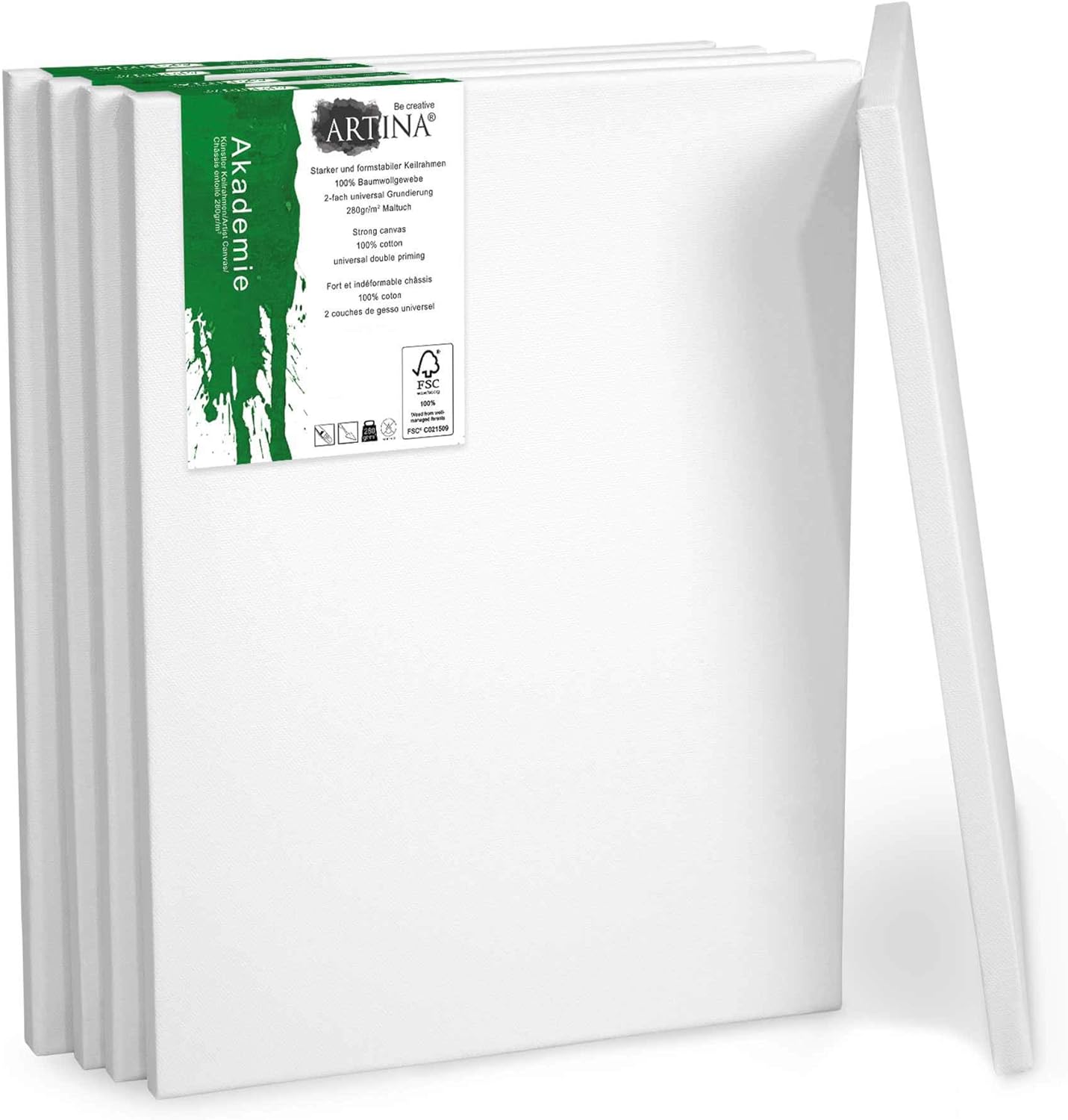 Artina 5pcs Paint Canvas Set 18x24 cm, FSC® Canvas for Painting 100% Cotton Canvas Stretcher Frame 280 g/m²