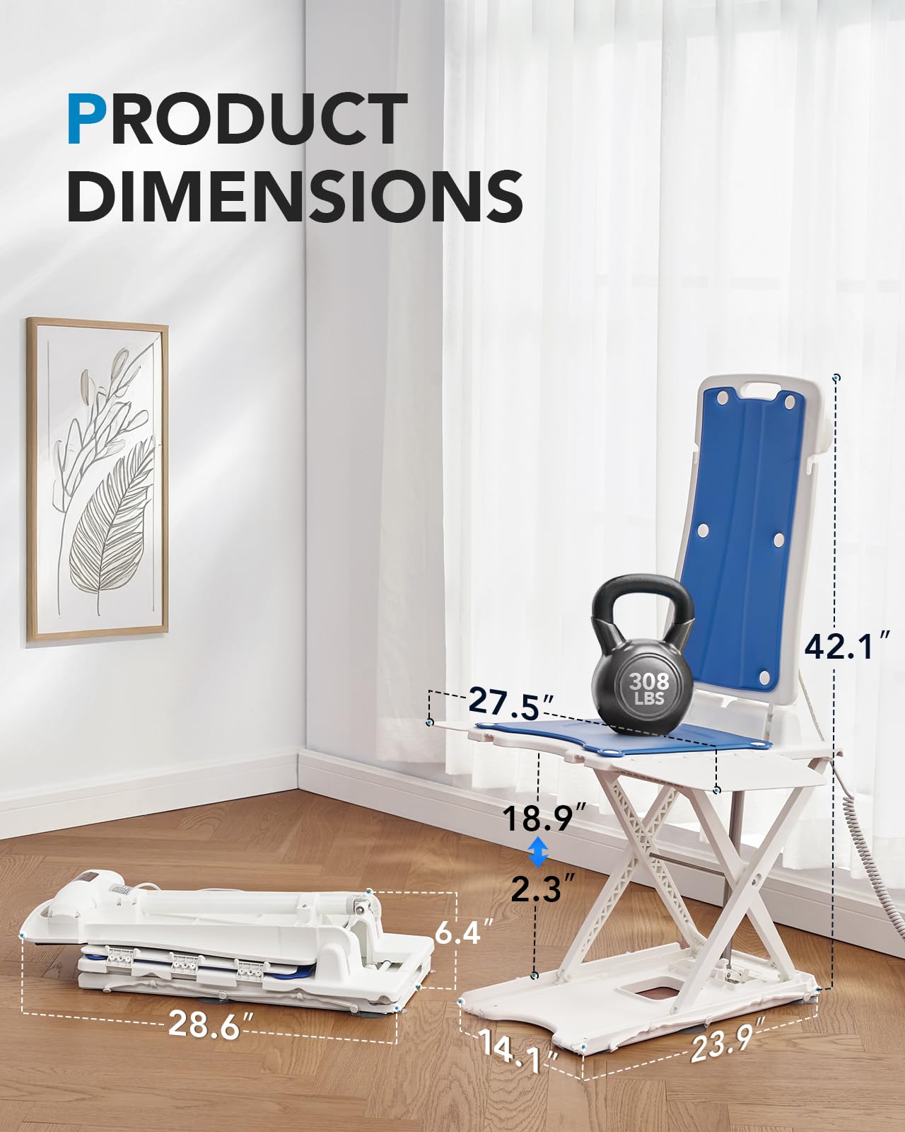 HUANUO 2-in-1 Electric Chair Lift for Elderly – Floor Lift & IP68 Waterproof Bath Lift for Tub, Foldable, 308 lbs Capacity, Remote Control, Height Adjustable 2.3