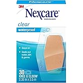 Nexcare Waterproof Clear Bandages For Knee And Elbow, Stays On Skin In The Bath, Shower Or Pool, 2.38 x 3.5 in, 30 Count