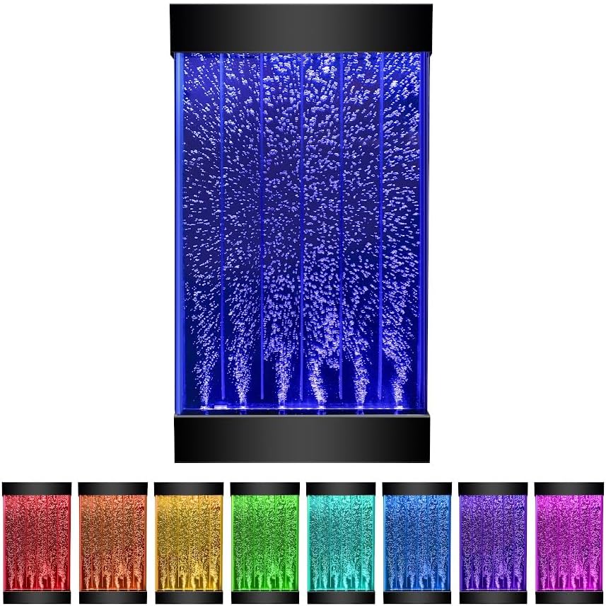 Indoor Fountains & Accessories - Playlearn 35” Bubble Wall with Remote - 8 Colors - 6 Light Modes - Adjustable Brightness- Mirror Background - Wall Mounted Sensory LED Bubble Wall Fountain