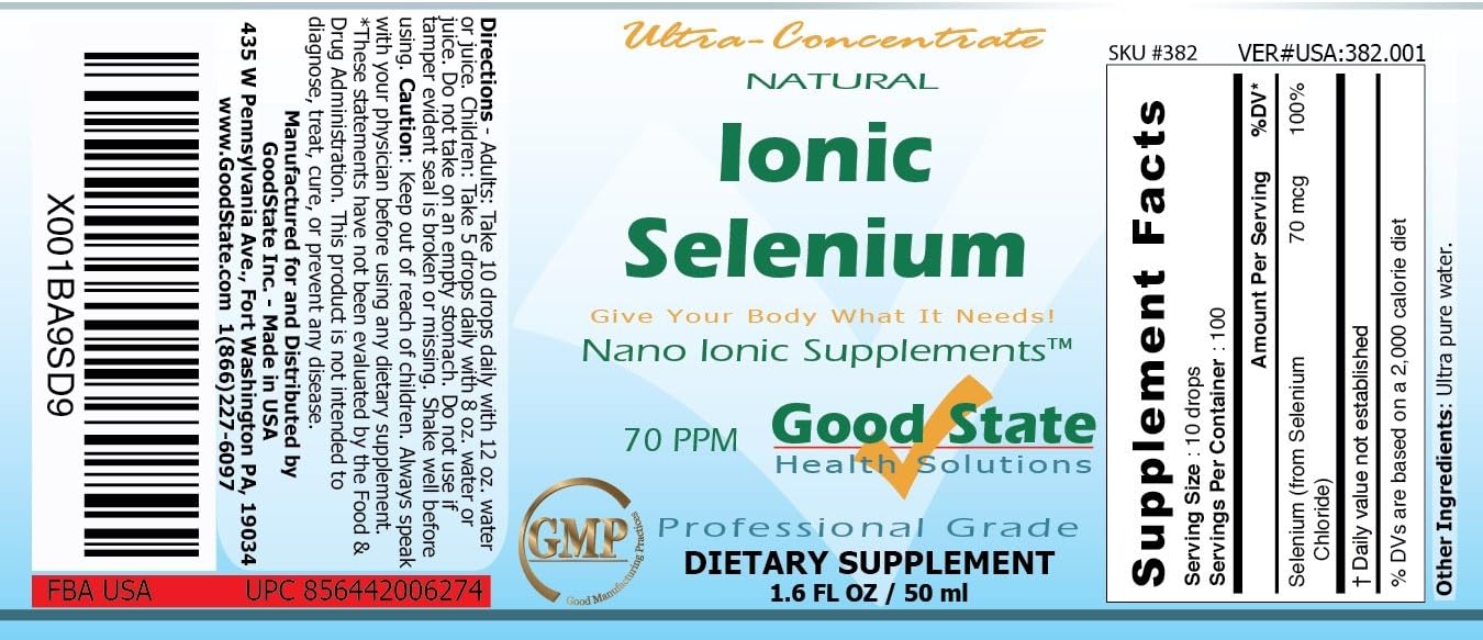 (Glass Bottle) Good State Liquid Ionic Selenium Ultra Concentrate (10 Drops Equals 70 mcg - 100 Servings per Bottle): Health & Personal Care