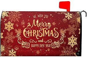 MIAOQUHE Merry Christmas Red Mailbox Cover Magnetic Standard Size 25.5" X 21" Happy New Year Winter Snowflakes Mailbox Covers Christmas Decor Magnetic Mailbox Covers Post Letter Box Cover for Outdoor Decor
