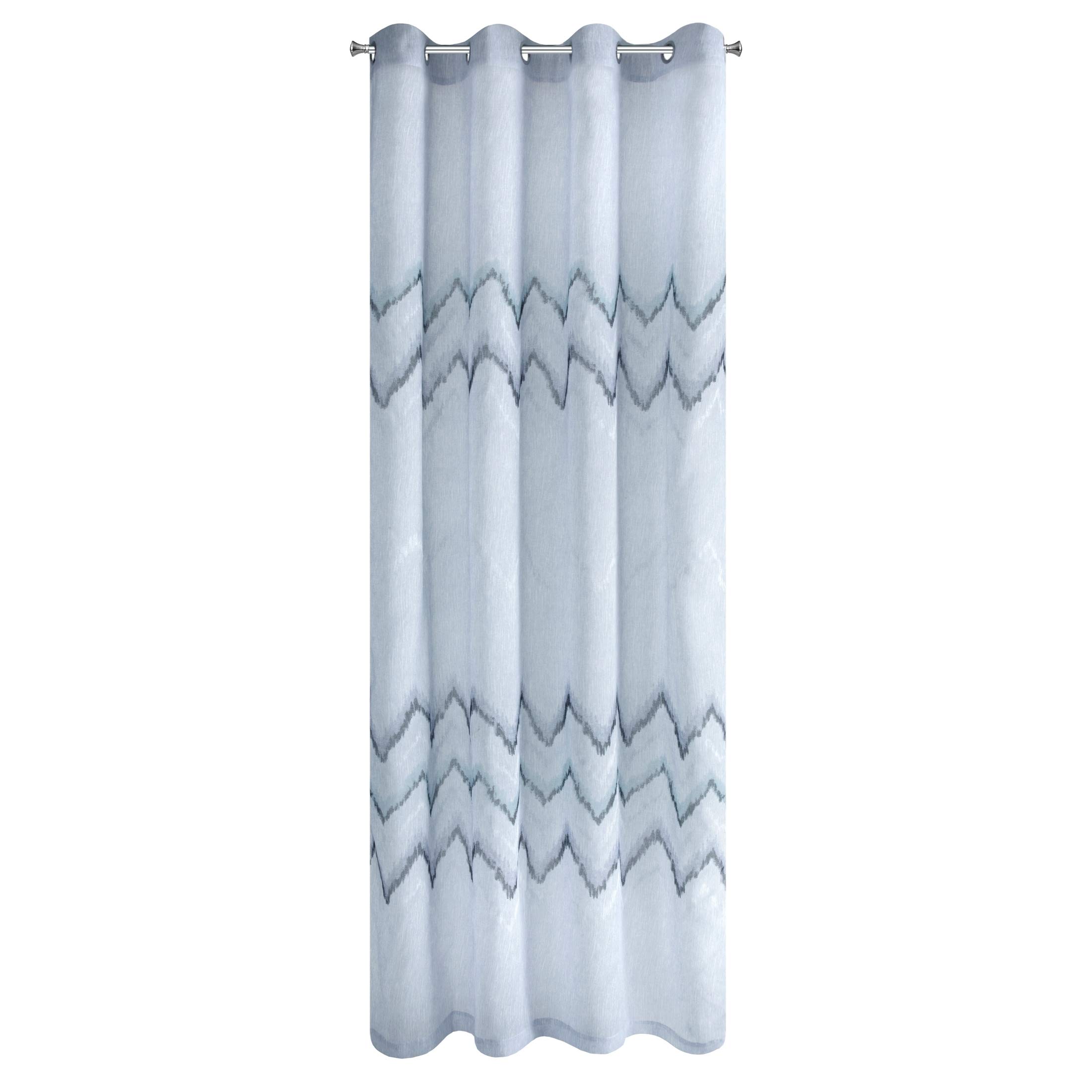 Eurofirany Smooth Zig-Zag Pattern Transparent Print Matt 8 Eyelets Soft Curtains Modern Simple Bedroom Living Room Silver 140 x 250 cm