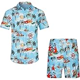 EISHOPEER Men's Flower Button Down Hawaiian Sets Casual Short Sleeve Shirt and Shorts Outfits