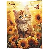Turamurra Cute Cat Blanket Gifts for Girls Women Kids Soft Warm Lightweight Cozy Animal Sunflower Cat Throw Blankets for Couch Bedroom Sofa Living Room Decor 50x60in
