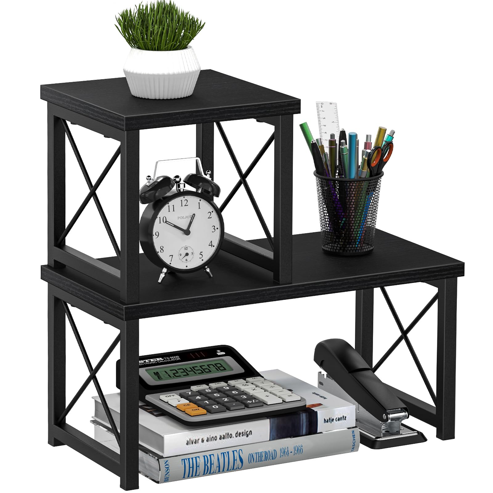 Photo 1 of Honiter Desk Shelf Desktop Organizer 2 Tier Wood Small Bookshelf,Rustic Brown Freestanding Adjustable, Organizer, Stackable, Desk Stand, Storage Organizers, Kitchen Counter Display Rack