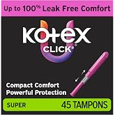 U by Kotex Click Compact Tampons, Super, Unscented, 45 Count | BPA Free, Gynecologist Tested, Smooth Tip Insertion, Individually Wrapped, Pocket-Ready, Leak Free Protection
