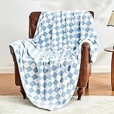 Edenleaf Checkered Blanket Flannel Throw Blankets Soft Cozy Checkered Grid Print Chessboard Gingham Pattern Throws for Bed Sofa Couch for All Seasons, 50x60 Inch, Blue
