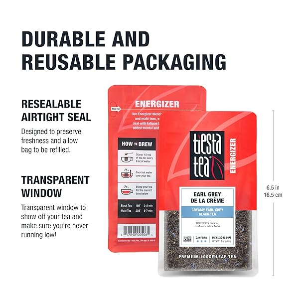 TIESTA TEA – EARL GREY DE LA CRÈME, PREMIUM LOOSE LEAF TEA BLENDS, CAFFEINATED BLACK, MAKE HOT OR ICED & BREWS UP TO 25 CUPS – 1.7 OUNCE RESEALABLE POUCH