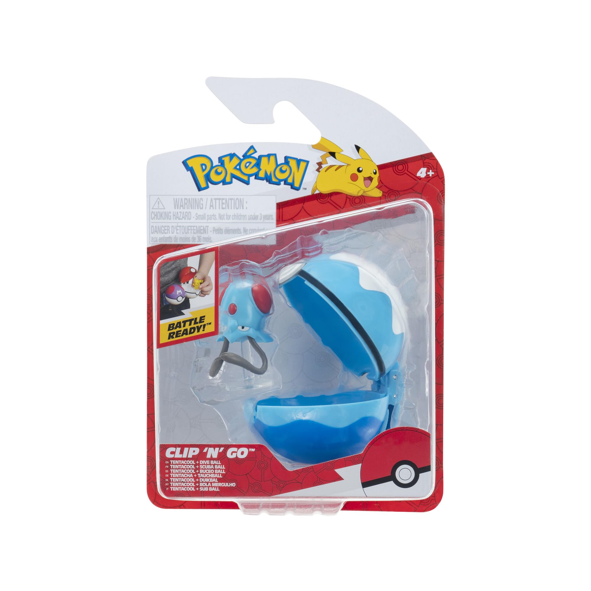 Pokémon Clip ‘N’ Go Tentacool and Dive Ball - Includes 2-Inch Battle Figure with Stand and Dive Ball Accessory