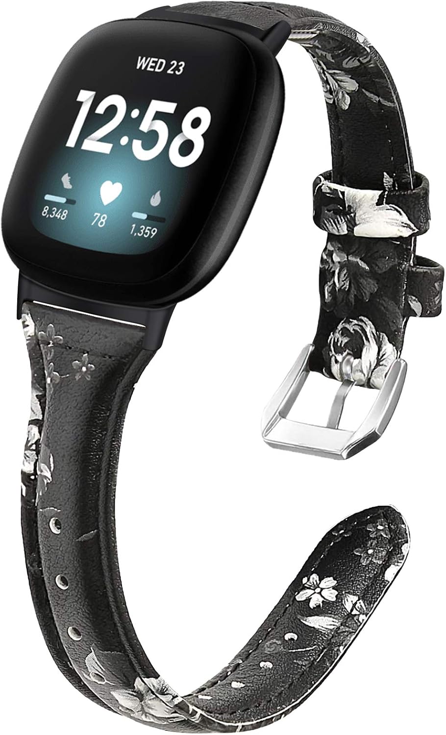 KIMILAR Leather Bands Compatible with Fitbit Sense/Versa 3, Slim Genuine Leather Band Replacement Strap Wristband Accessories Man Women Compatible with Fitbit Versa 3 / Sense Smart Watch: Home Audio & Theater