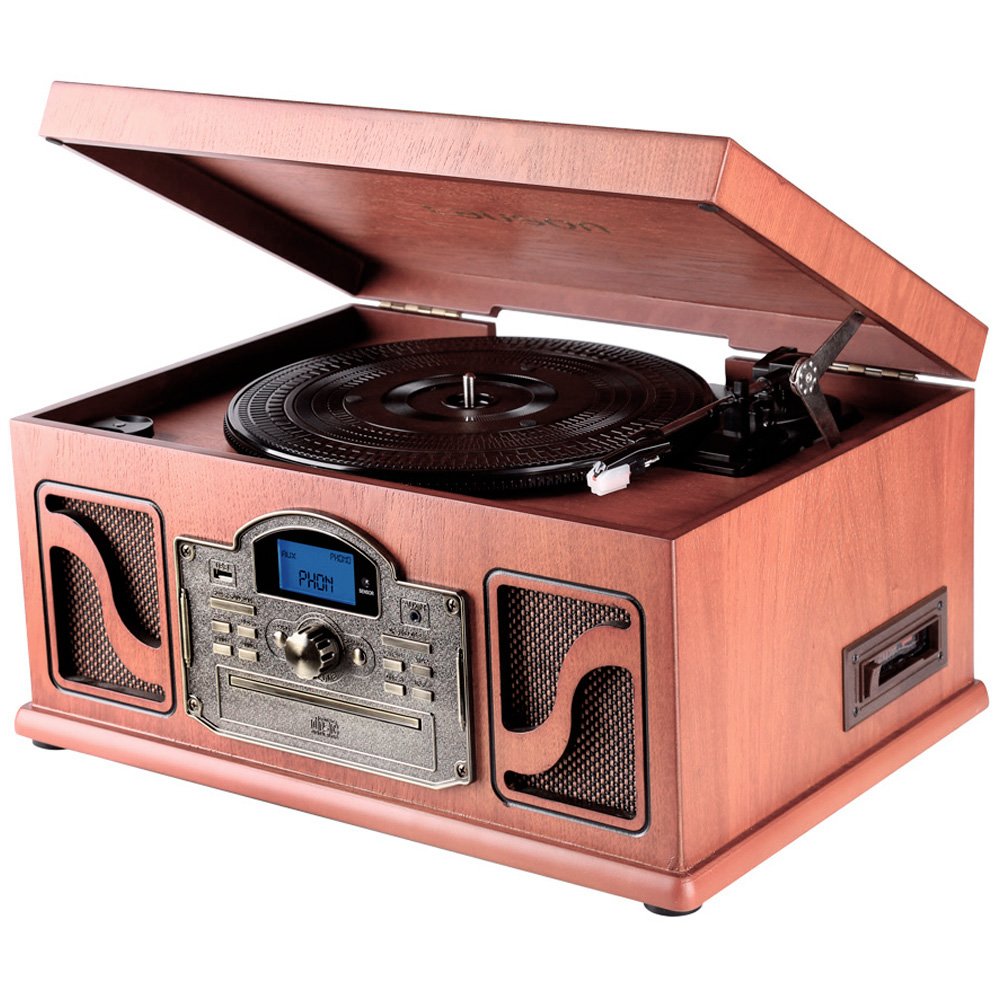 Lauson CL Tocadiscos Bluetooth de Madera Función Encoding CD Cassete Radio USB