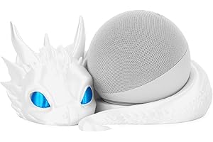 Costume Wizard Dragon Stand for Echo Dot 4th/5th Gen, 3D Printed Dragon Amazon Echo Desktop Speakers, Holder for Echo Dot 5th Gen Echo Dot 4th Gen, Made in USA (White)