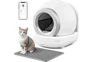 WARCAT Self Cleaning Litter Box, Automatic Large Cat Litter Box Self Cleaning for Multiple Cats App Control Kitty Litter Box with Garbage Bags/Mats (White)