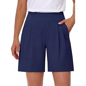 BMJL Womens Bermuda Long Shorts 7" Sports Recreation Shorts | Athletic Running High Waiseted Shorts Walking Pleated Work Casu
