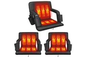 Moteoza Foldable Double Heated Stadium Seats for Bleachers, 6 Reclinng Positions Backrest, Armrests Adjustable – 3 Level Heating Portable Stadium Seating Heated Camping Chairs