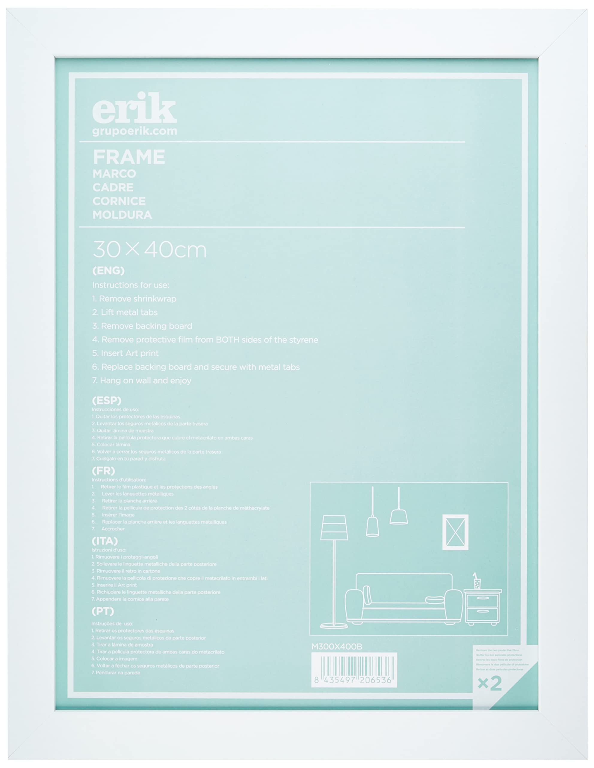 Grupo Erik Decorative foil frame, White, Design wood, 30x40 cm