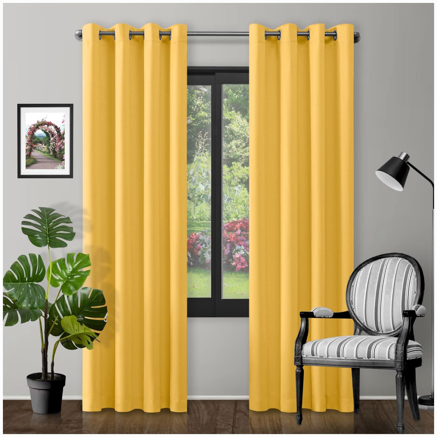 Eyelet Top Blackout Curtains Large Door Thermal Insulated Panels For Bedroom/Living Room, Ochre, 66X54 Inch