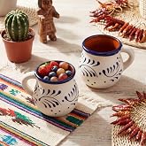 Vesici 2 Pack Mexican Clay Mugs, Hand Painted Mexican Pottery Mugs De Barro Mexicanos Fiesta Coffee Cups Gifts for Birthday Wedding Holiday Parties, Cinco De Mayo(Talavera,Blue &amp; White)