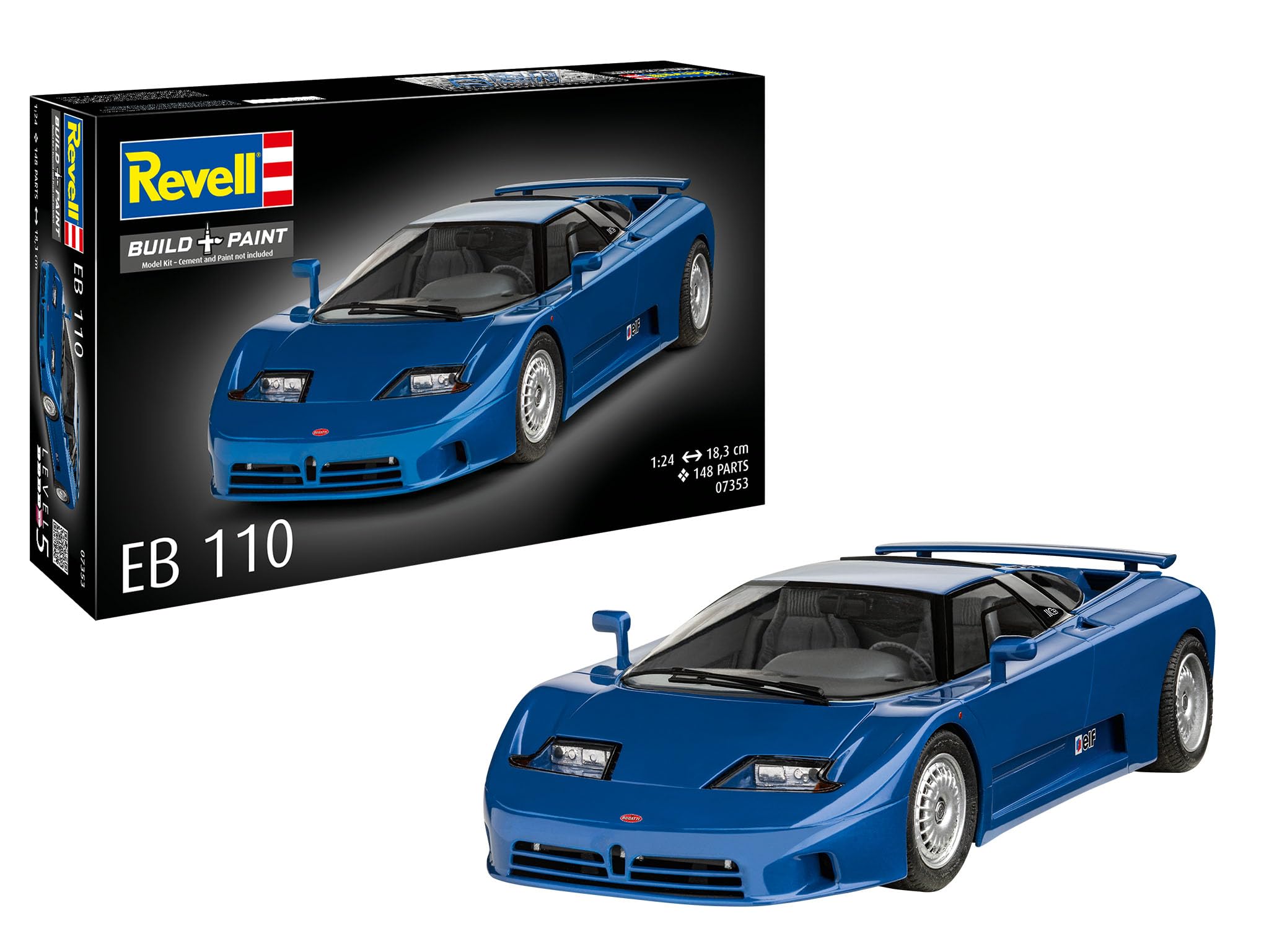Revell Modellbau, EB110, Bausatz, Maßstab 1:24, 140 Teile, Bastelset ab 12 Jahren, Detailgetreues Modell, Sportwagen, ohne Zubehör