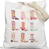 YeiHe Pink Preppy Western Cowgirl Boots Tote Bag, Canvas Tote Bag, Western Gifts for Women, Reusable Grocery Bags, Size: 13 x 15 inches