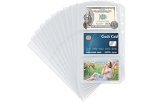 DAJINO 10 Pack Multi-Compartment Zippered Clear Binder Pocket Sleeves for 6 Ring A6 Binder - Divided Zipper Pouch Money Cash Saving Budget Binder Insert Refill Card Page Protectors Loose Leaf Bags (3-Pocket)