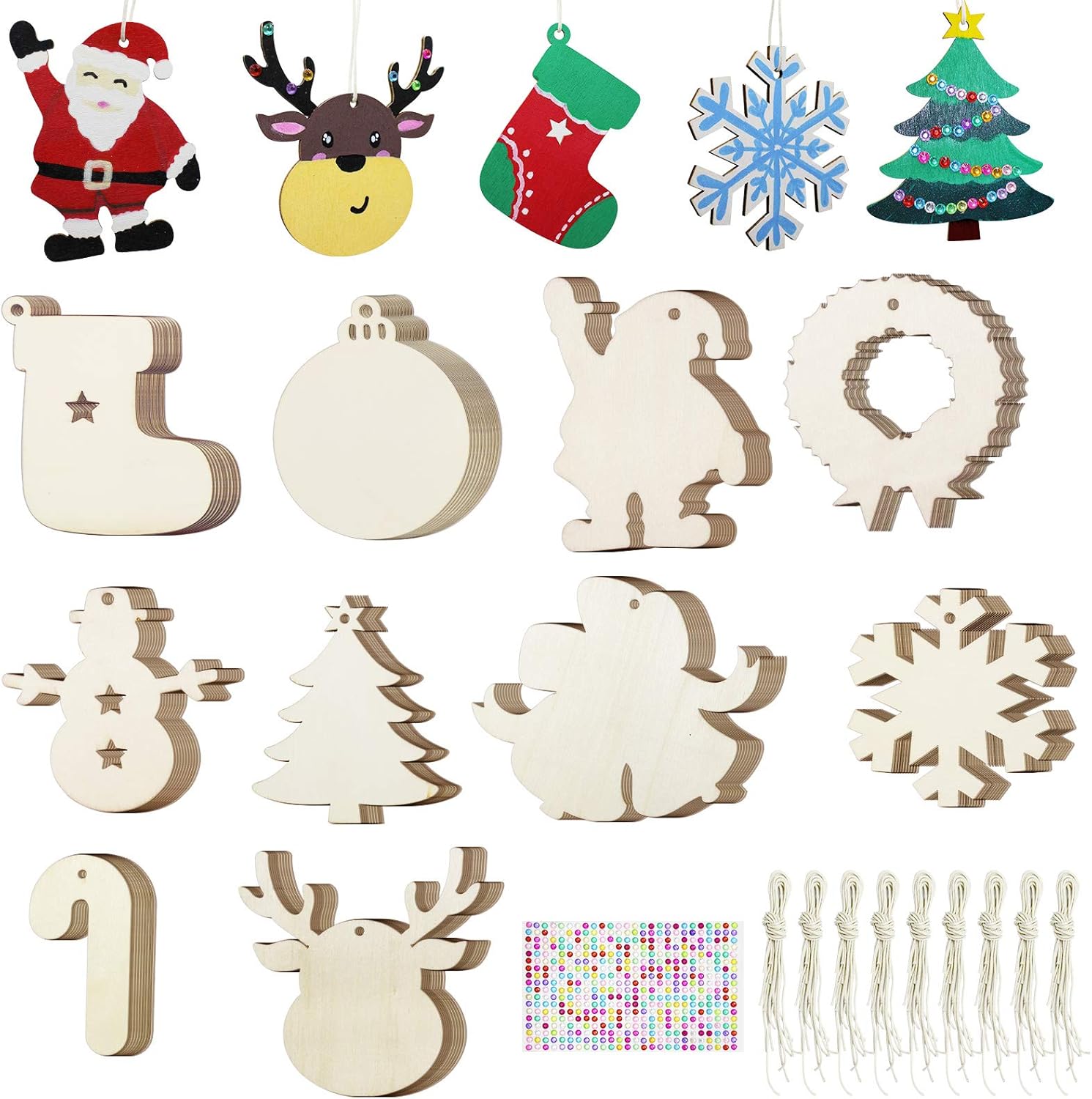 Download Amazon Com 100 Pcs Unfinished Wood Ornaments Diy Wooden Ornaments Christmas Crafts Kit 10 Style Wood Christmas Ornaments For Crafts And Christmas Holiday Hanging Decorations 3D SVG Files Ideas | SVG, Paper Crafts, SVG File