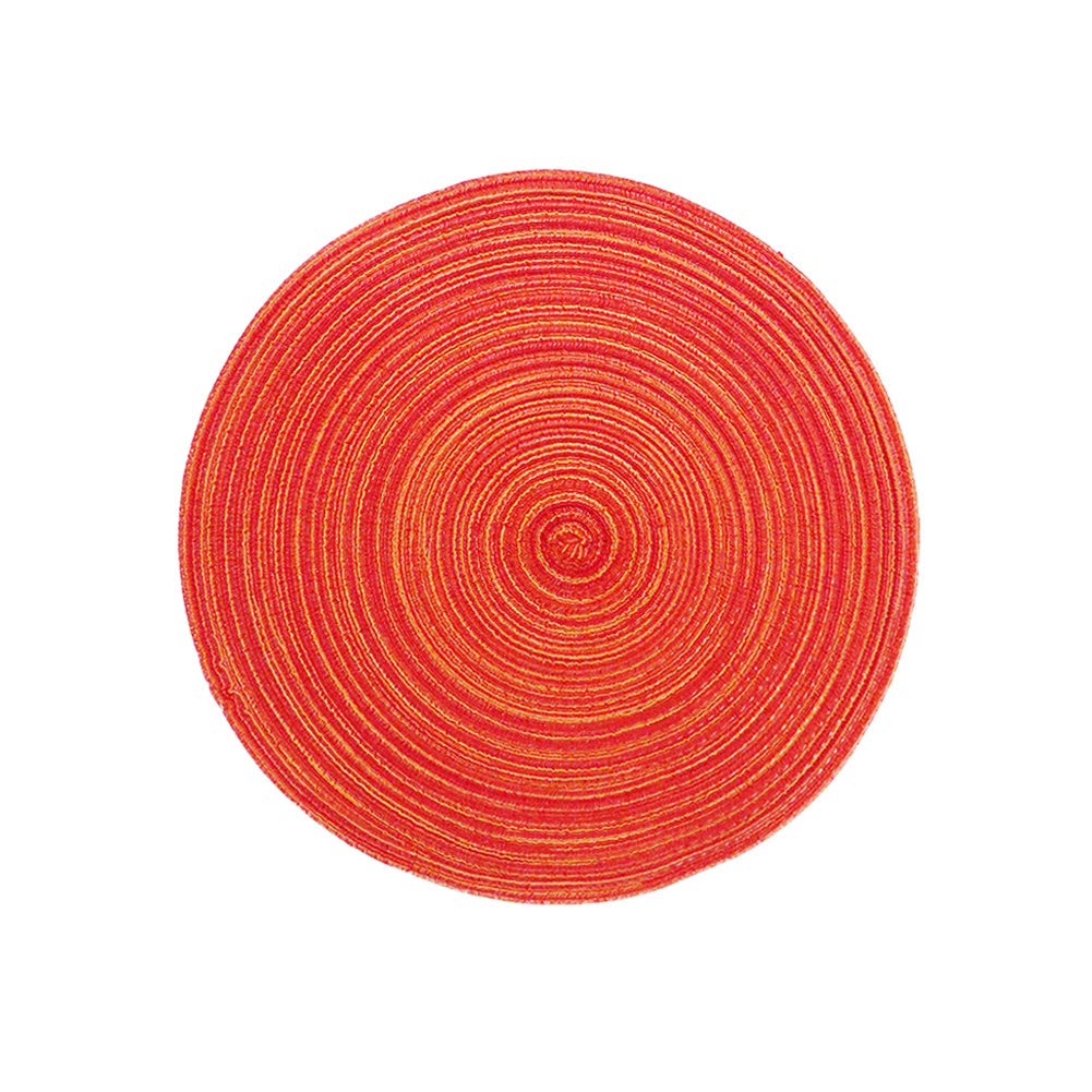REMEE Round Placemat 14.2 Inch Braid Woven Placemat or Charger for Party Wedding,Washable Kitchen Table Mats,Set of 6(Orange Red)