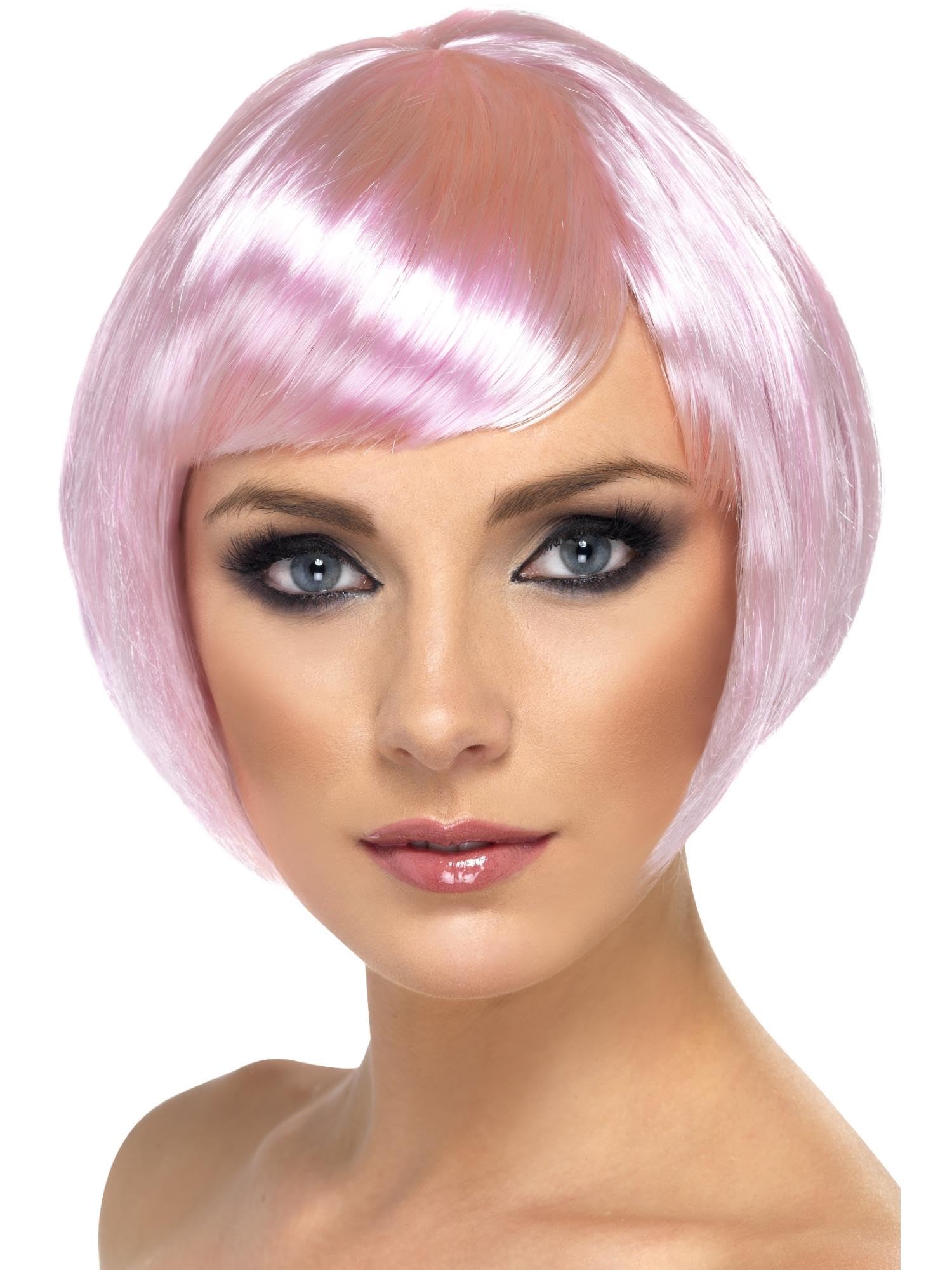 Smiffys Babe Wig, Pink Short Bob with Fringe, Ladies Glamour Wigs Fancy Dress, Adult Dress Up Wigs