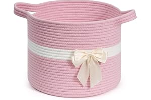 CHICVITA Baby Gift Basket Pink Rope Basket for Nursery, Small Cute Basket for Living Room, Storage Basket for Towels, Toys, Diapers, Snacks, 12 x 12 x 10 inches