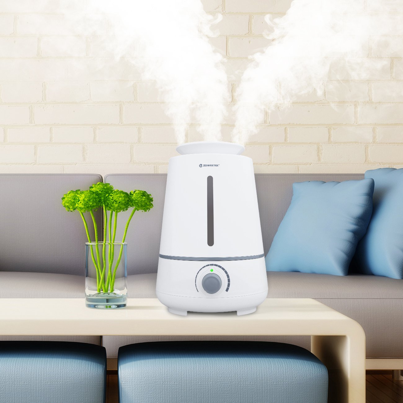 Zoweetek® Humidificateur d\'air portable/ Diffuseur de parfum/ Humidificateur Ultrasonique d\'Huile Essentielles, Eau Capacité de 3.5L,Fonctionnement silencieux et d\'arrêt automatique, Bouton de contrôle pour maison & bureau