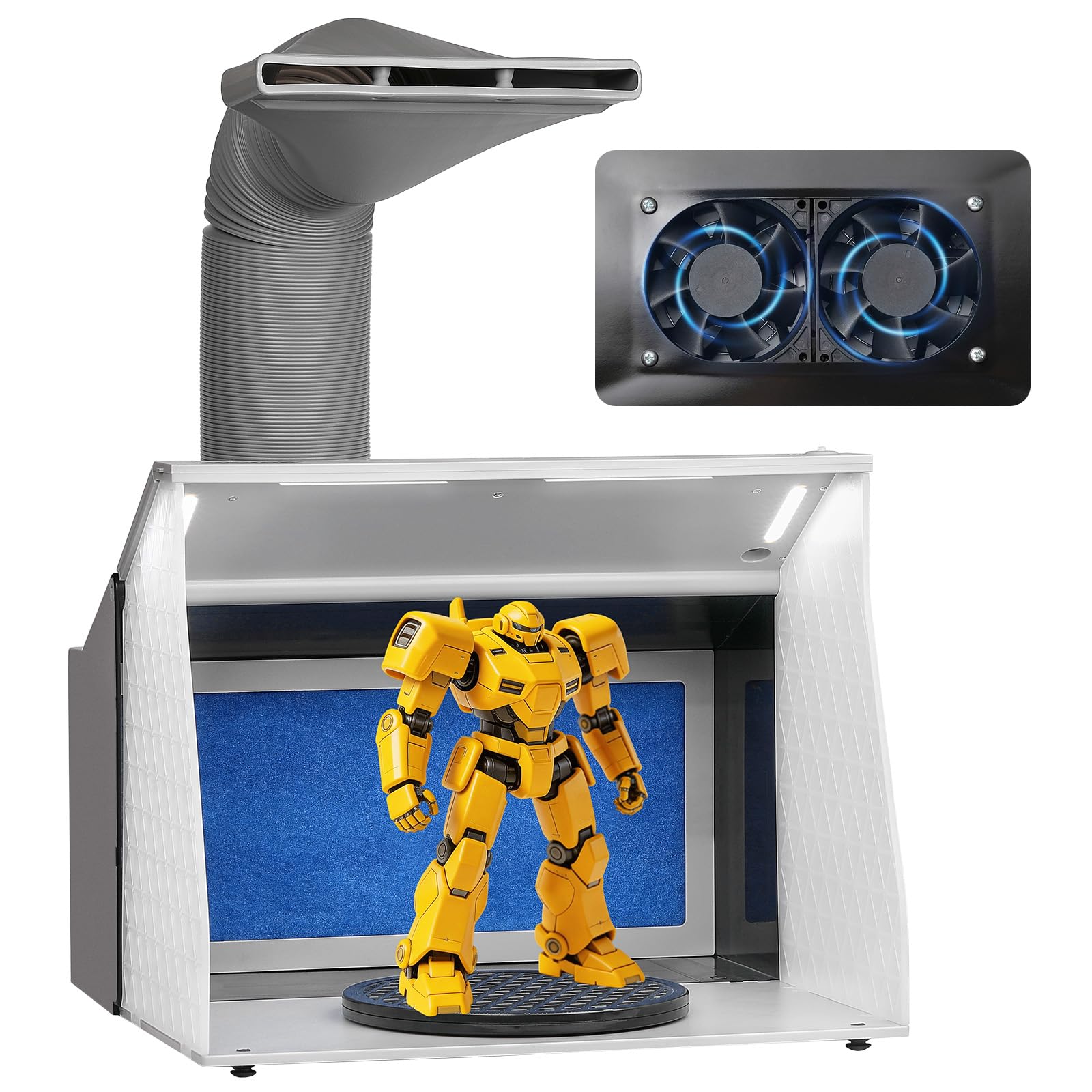 VEVOR Cabina de pulverización de aerógrafo, kit portátil de cabina de pulverización de pintura para aerógrafo con 4 luces LED, potentes ventiladores de escape dobles, plataforma giratoria y manguera de extensión de 6 pies, para pintar modelos, artes, manu