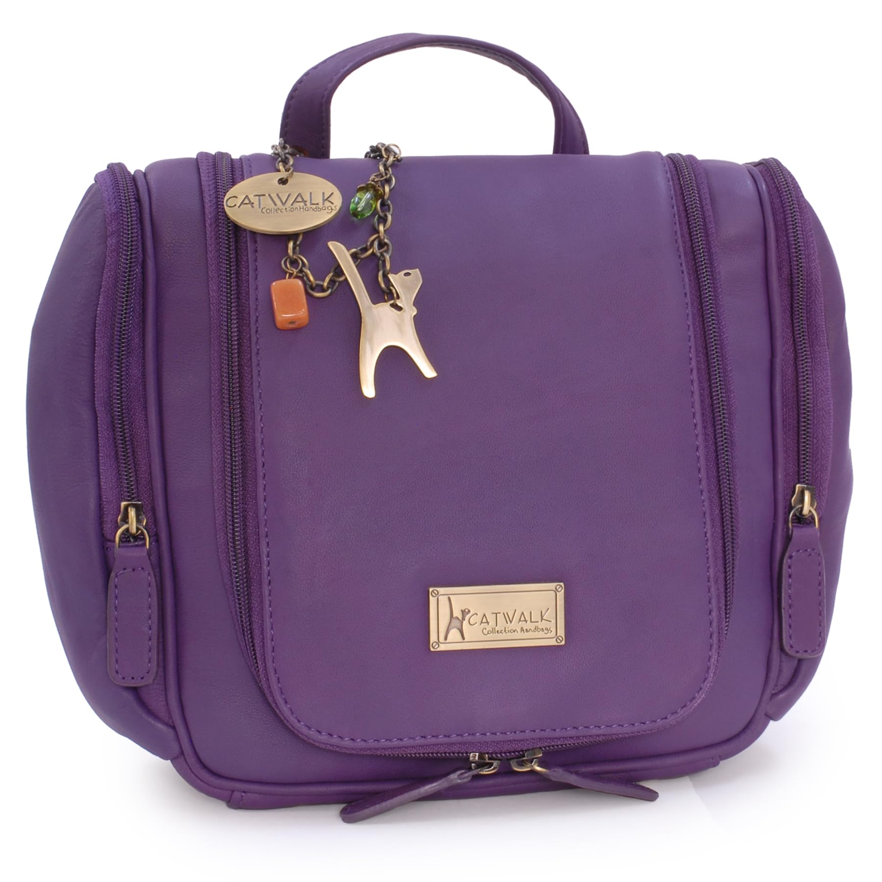Catwalk Collection Handbags - Women's Large Leather Toiletry Bag - Travel Hanging Wash Bag - Make-Up Organiser - Maisie - Purple