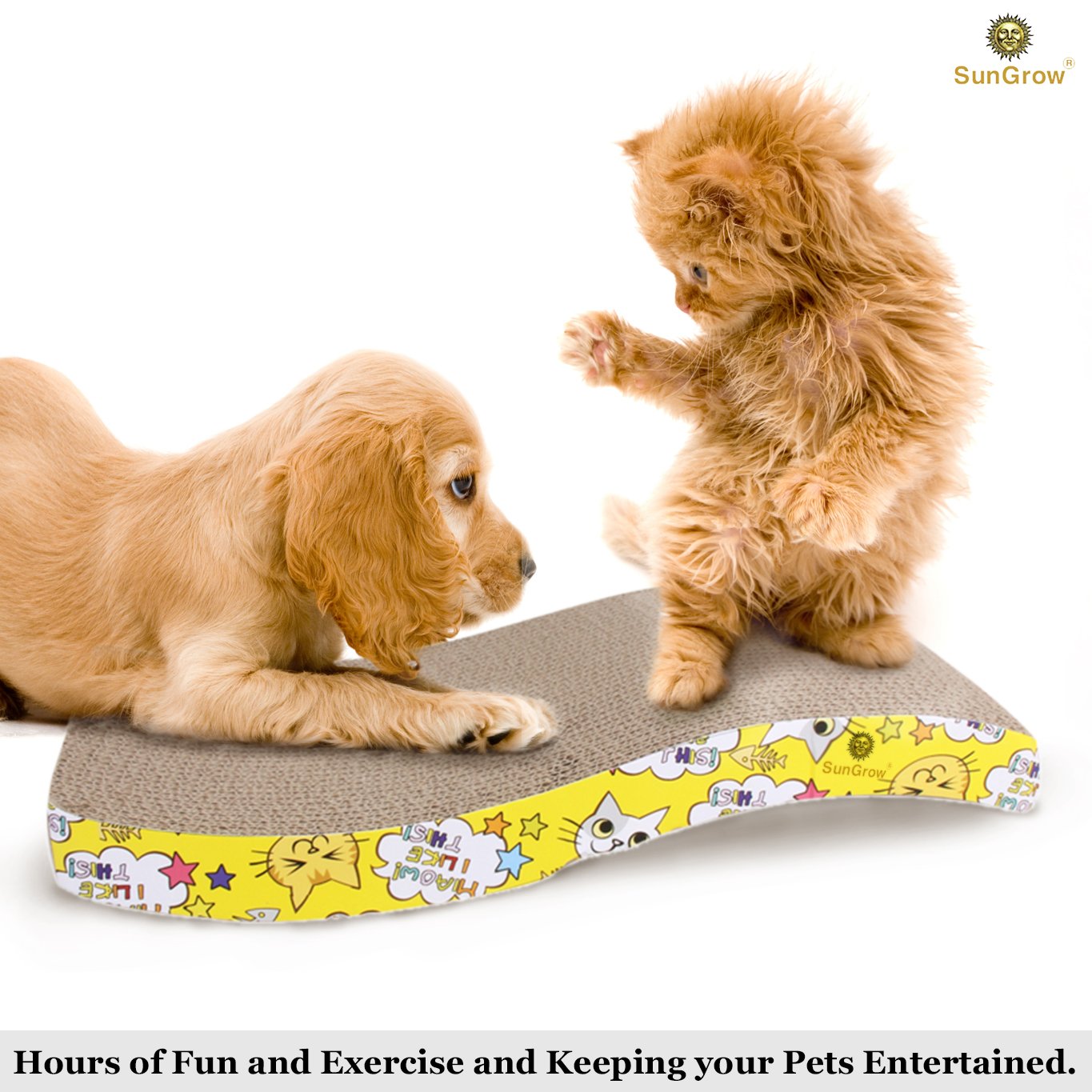 Scratcher Toy for Cats by SunGrow- Cat Scratch Board with a Curved Wave Design - Satisfy Cat\'s Natural Scratching Instincts - Saves Your Furniture - Made from Environmentally Friendly Material