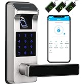 Harfo Smart Door Lock, Heavy Duty 5 in 1 Keyless Entry Door Lock, Full App | Digital Keypad Lock, Reversible Handle with Fingerprints and Passcodes for Family/Office/Apartment (Satin Nickel)