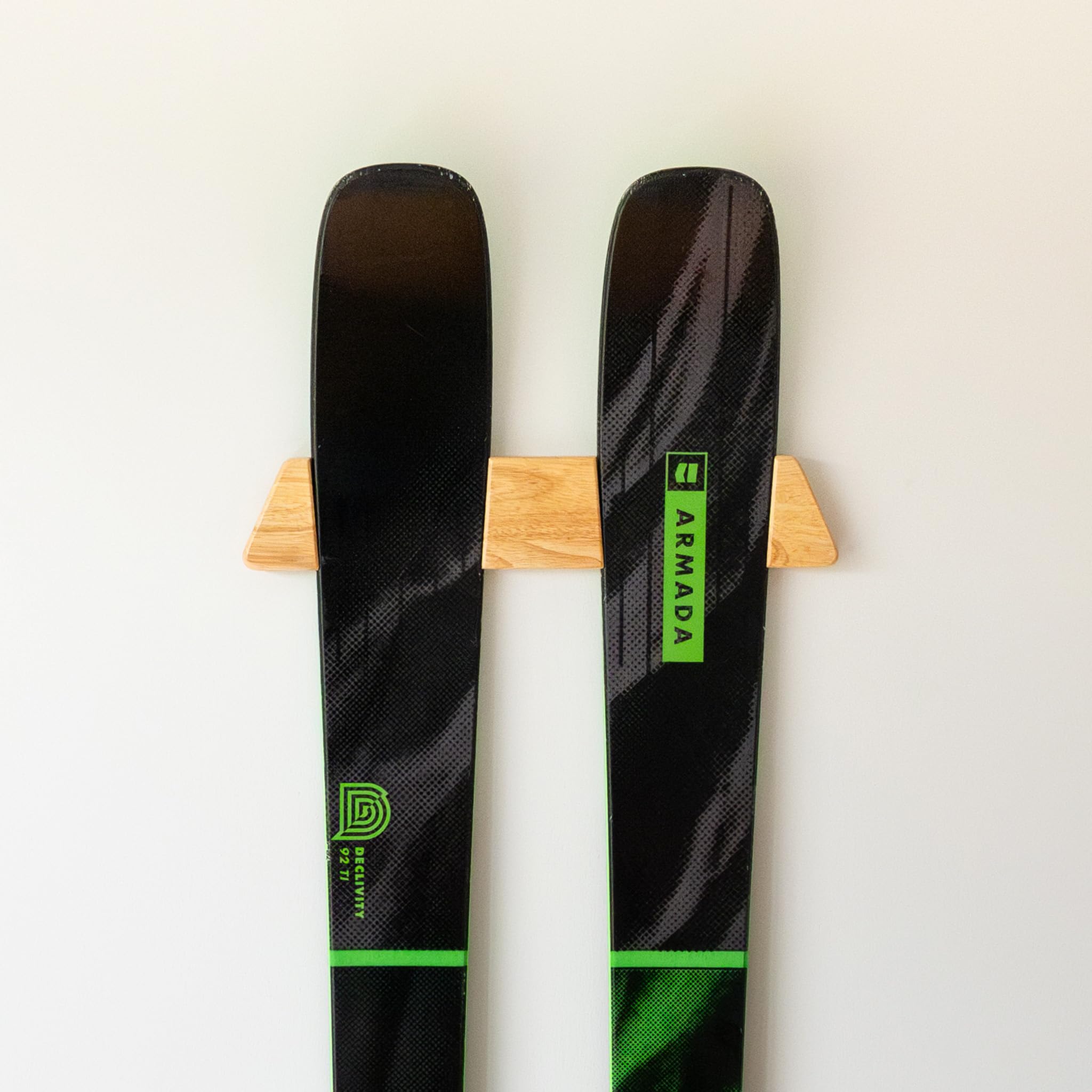 StoreYourBoard Minimalist Wood Ski Rack, Wall Mount Display Holder, Solid Wood Holds 50 lbs