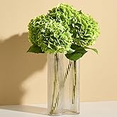 Real Touch Green Hydrangea Artificial Flowers (4-Pack) -20" Faux Hydrangea Flowers with Long Stem & Leaves Realistic Fake Hydrangeas for Home Decor Floral Arrangements Wedding Bouquets Centerpieces