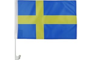 AZ FLAG - Sweden Car Flag 18'' x 12'' - Swedish Car flags 30 x 45cm - Banner 18x12 INCHES PLASTIC STICK - Drapeau Suède