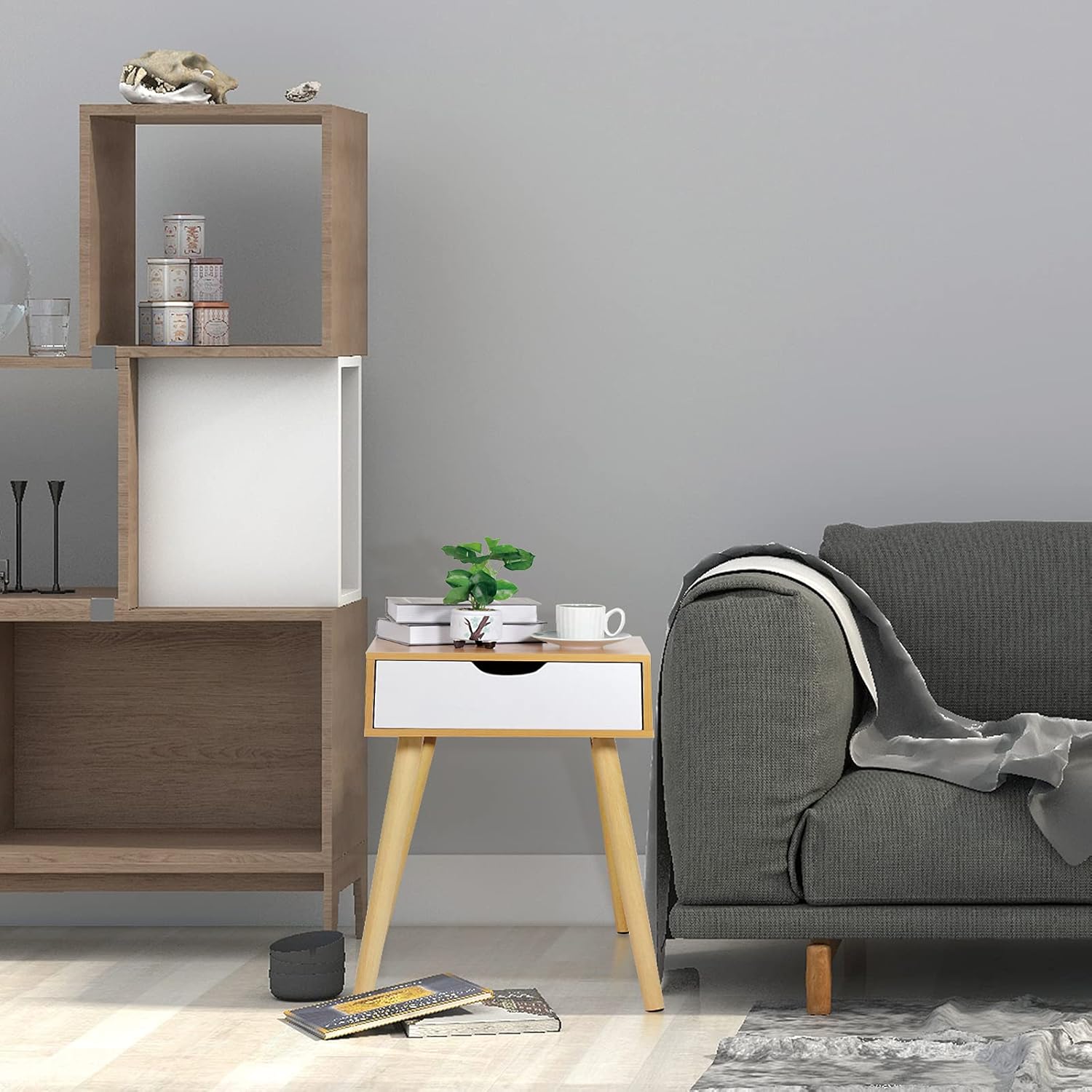 Tiita Nightstand with Storage Drawer, Fashion Modern Assemble Storage Cabinet Bedroom Bedside, End Side Table Solid Wood Legs, Drawer Nightstand for Bedroom, Living Room, Office: Kitchen & Dining