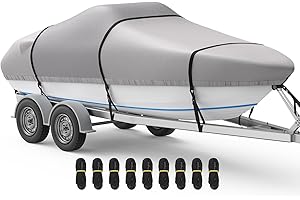 RVMasking Boat Cover, 1400D Heavy Duty Middle Reinforced, Waterproof Trailerable with Storage Bag for V-Hull, Tri-Hull, Fish 
