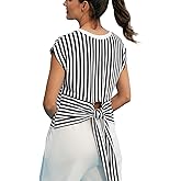 IYICLOTH Women’s Cute Bow Back Tie Striped T-Shirt Summer Cap Sleeve Casual Chic Top for Daily Wear & Outings