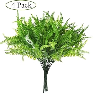 4 Pack Artificial Plants Boston Fern Bush Plant Shrubs,Artificial Boston Fern Plants Greenery Bushes Flower for House Office Garden Indoor Outdoor Decor
