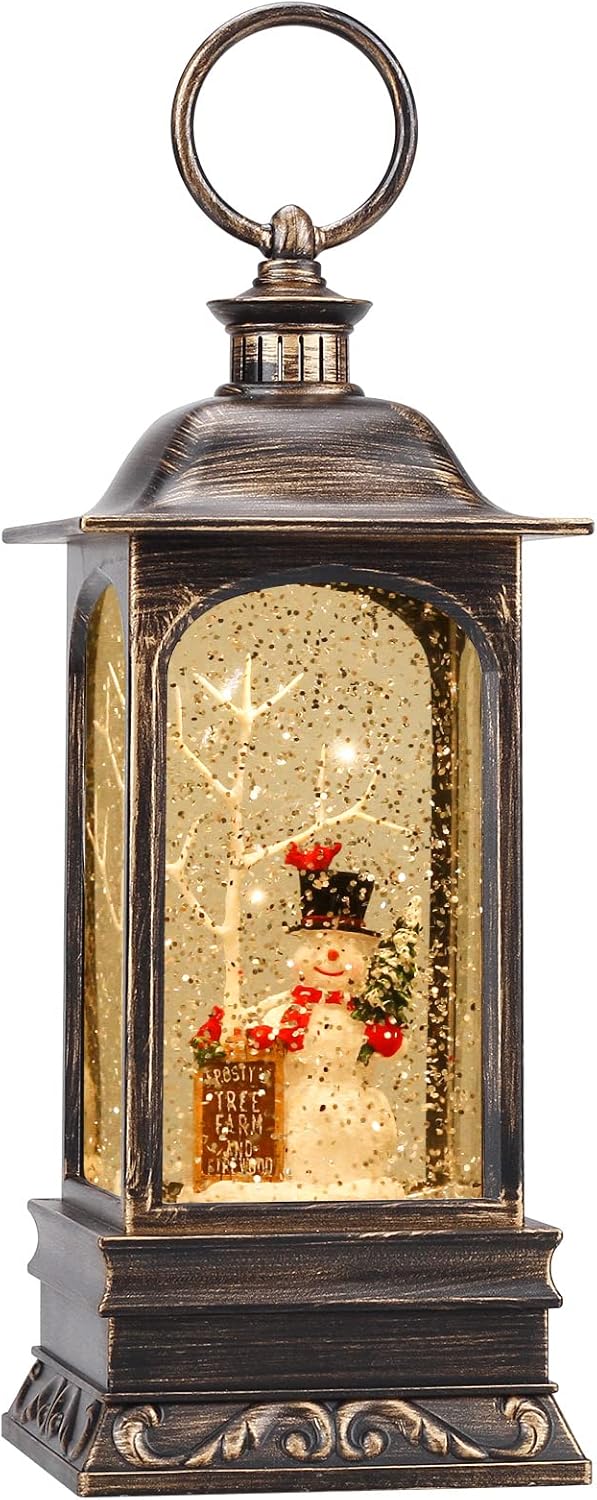 Snow Globes - Christmas Snow Globe Lantern, Musical Snow Globe with Swirling Glitter, Battery Powered, Christmas Decorations Indoor for Home - Cardinal and Snowman