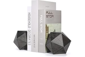 Ambipolar Geometric Decorative Ball Shaped Bookends, Modern Cast Iron Black Bookends for Office Desk, Book Shelf, Room Decor, Home Office, Book Stand or Organizer, Set of 2. Antique Black