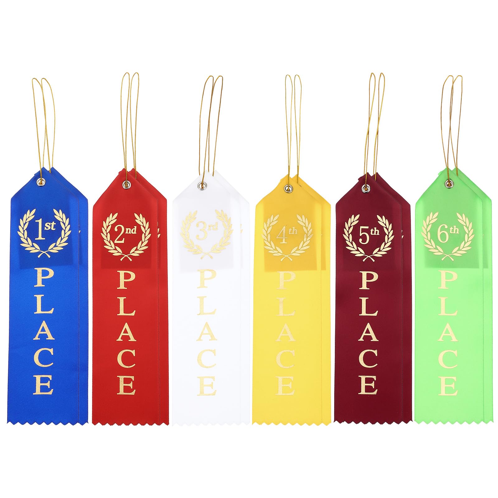 PATIKIL Award Ribbons, 12 Pcs 1st to 6th Winner Ribbons with Even Card and Rope Achievement Ribbons for Competition Sport Even, 6Color