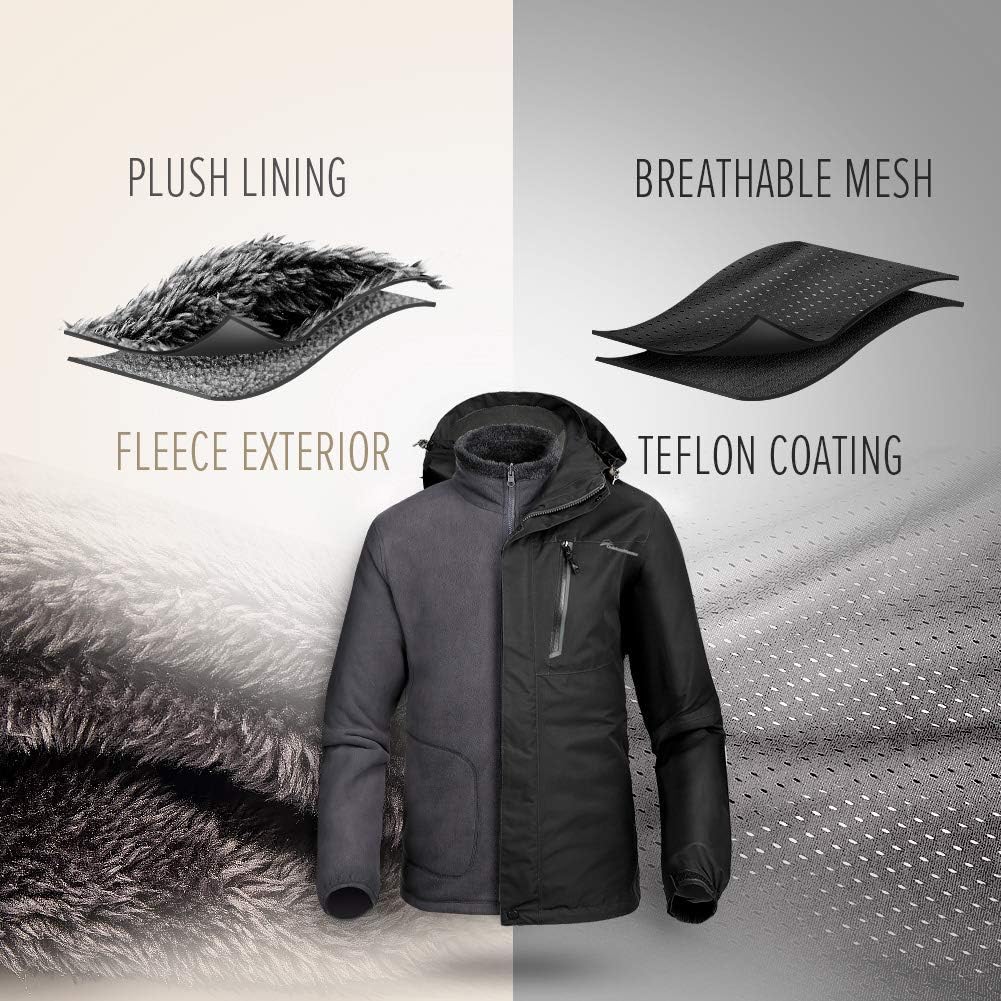 OutdoorMaster Men's 3-in-1 Ski Jacket - Winter Jacket Set with Fleece Liner Jacket & Hooded Waterproof Shell - for Men : Clothing